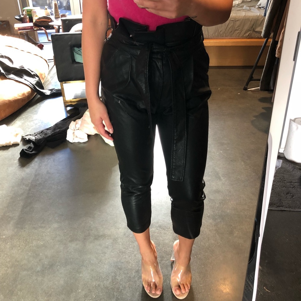 Faux Leather high Waisted Paperbag Trousers